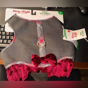 Merry & Bright Christmas Dog Comfort Vest Harness Gray Dress Suit Size L NEW